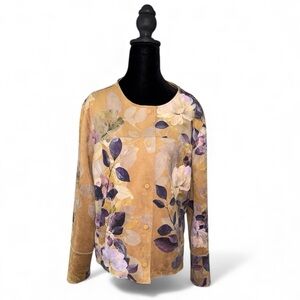 Chico's Floral Button-Up jacket  - Tan and Purple very soft suede-like